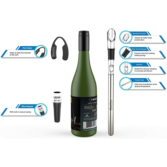 Wine Chiller 3 in 1 Set Stick ~ Foil Cutter Bottle Stopper Gift NEW - Picture 4 of 6